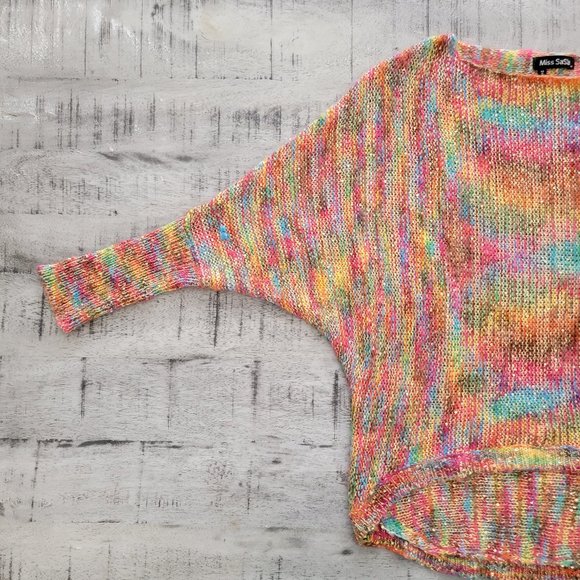 Miss Sasa Rainbow Sequin and Yarn Sweater with Cinched Sleeves - Picture 3 of 16
